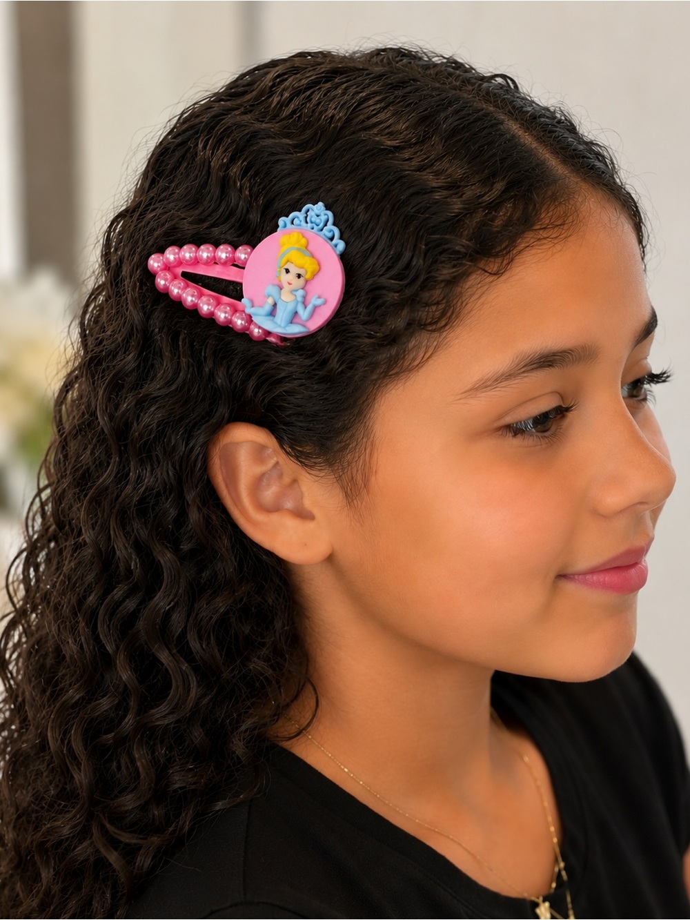 Cinderella Pearl Hair Clip for Girls – Cute Handmade Snap Clip - Picture 3 of 3